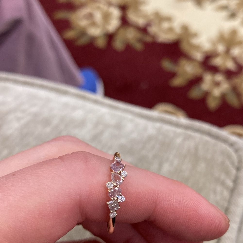 Natural pink diamond 14k rose gold cluster ring size 4.75